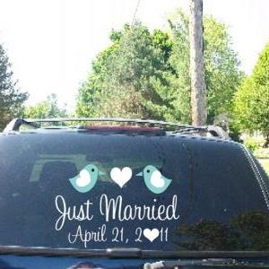 Wedding Getaway Car Decals Just Married Love Birds..