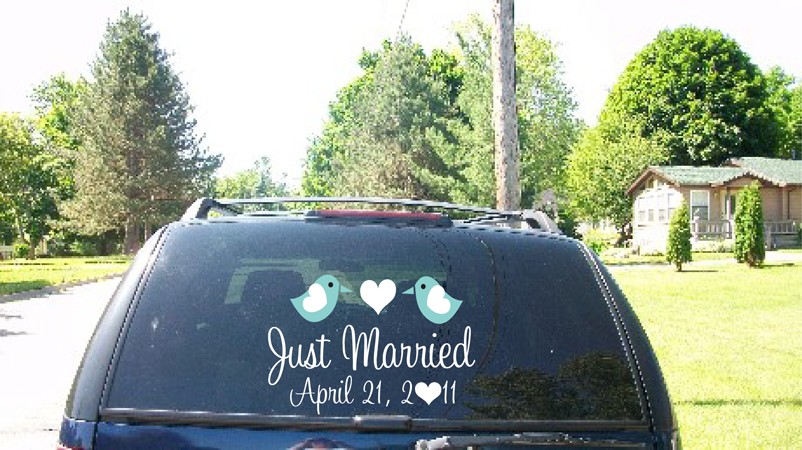 Wedding Getaway Car Decals Just Married Love Birds Ii